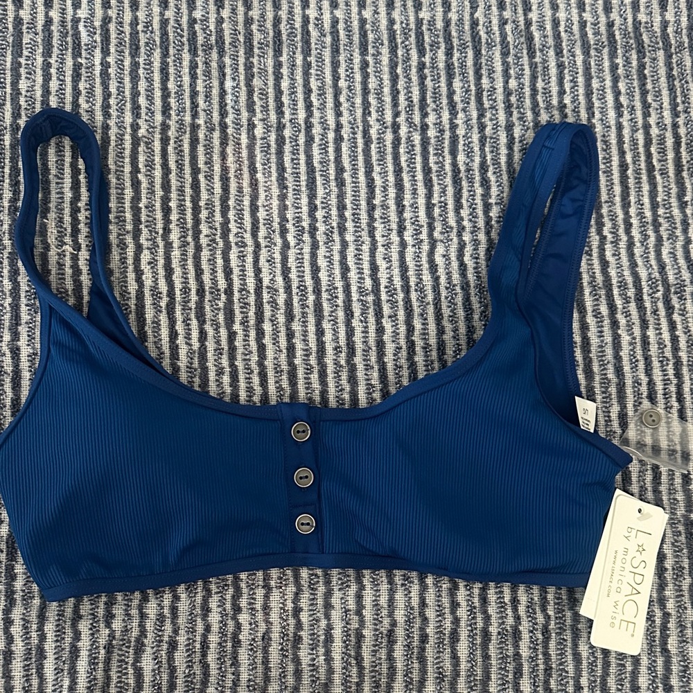 L*Space Deep Blue Buttoned Bikini Top